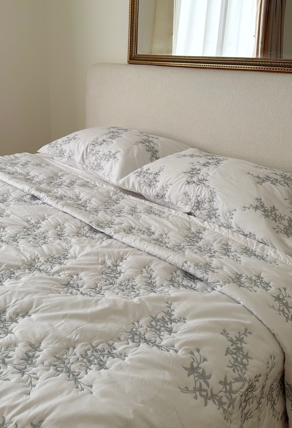 Bloom Quilt Set - Grey Embroidery